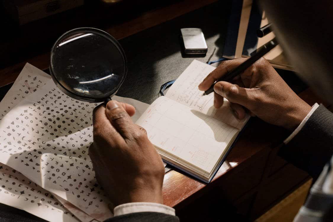 Investigator examining documents